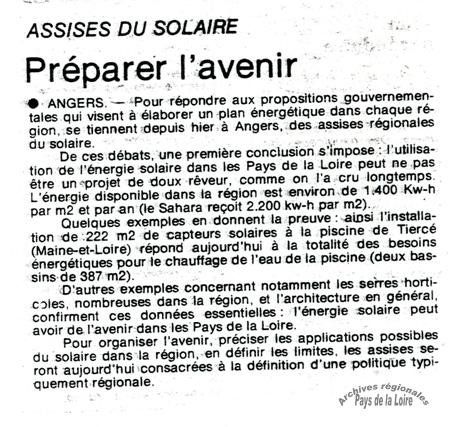Article de presse sur les Assises régionales du Solaire, 1984
