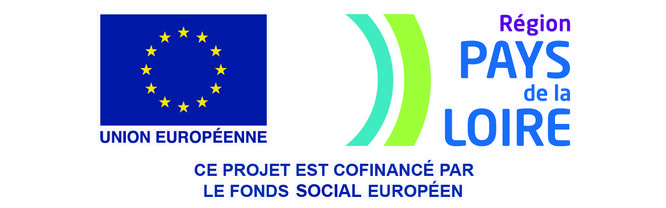 Logo avec drapeau européen (bleu avec des étoiles jaunes en cercle) et le logo de la région avec texte en dessous : ce projet est cofinancé par le fonds social européen