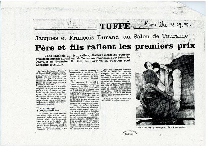 Coupure de presse sur les peintres Jacques et François Durand (1988).